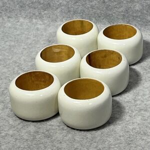 VTG White Wooden Napkin Rings Set Of 6 Round Solid Wood Table Dining Farmhouse